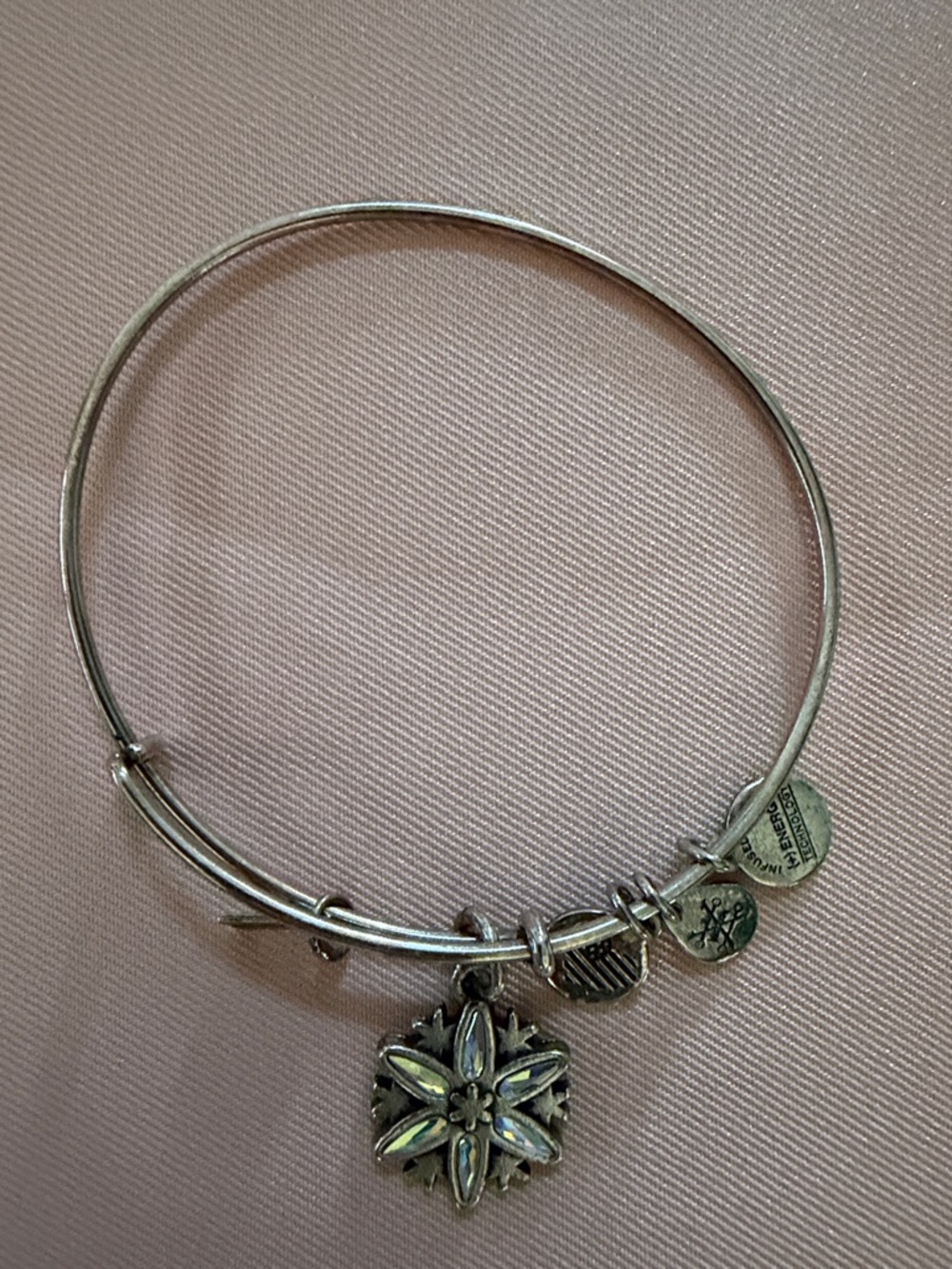 Alex and Ani Silver Snowflake Charm Expandable Bangle Bracelet